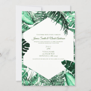 Dark Green Tropical Palm Leaves Summer Wedding Invitation
