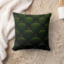Dark Green Tufted Leather Look Print Thow Pillow