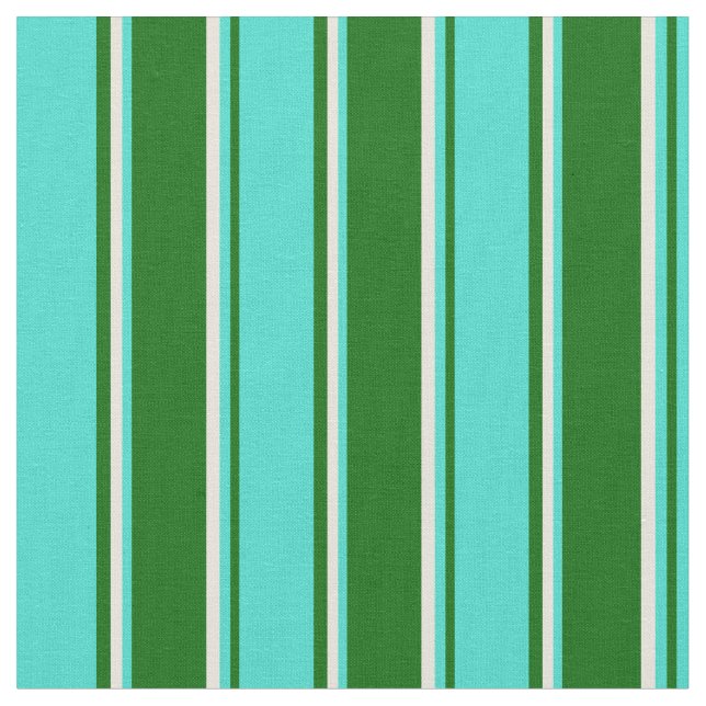 Dark Green, Turquoise, and Beige Pattern Fabric (Close Up)