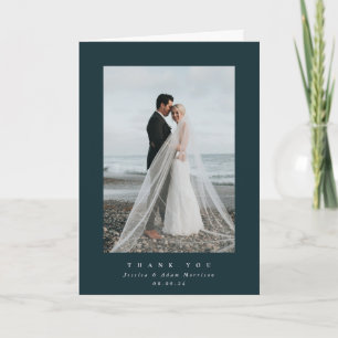 Dark Green Ultra Minimal Single Photo Wedding Thank You Card