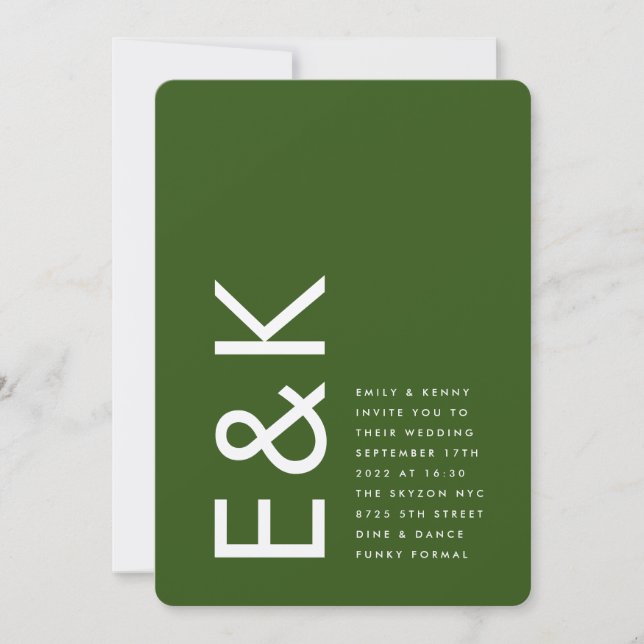 Dark Green Ultra Modern Monogram Wedding Invitation (Front)