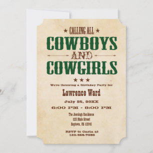 Dark Green Vintage Cowboy Birthday Invitation