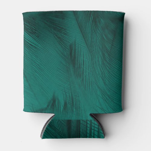 Dark Green Vintage Feather Texture Can Cooler