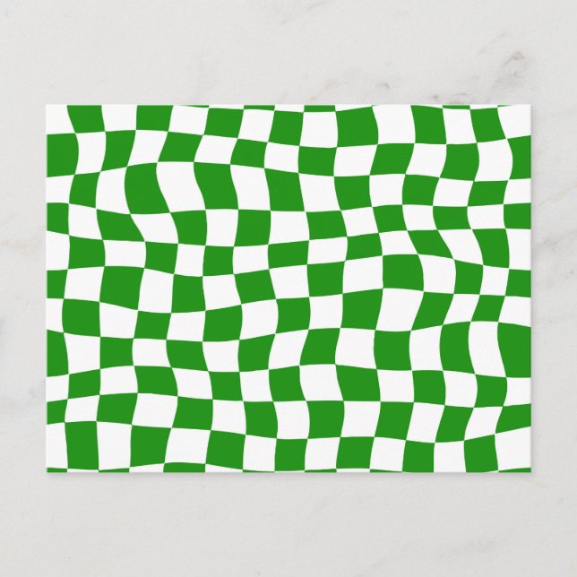 Dark Green Warped Checker Board  Postcard (Front)