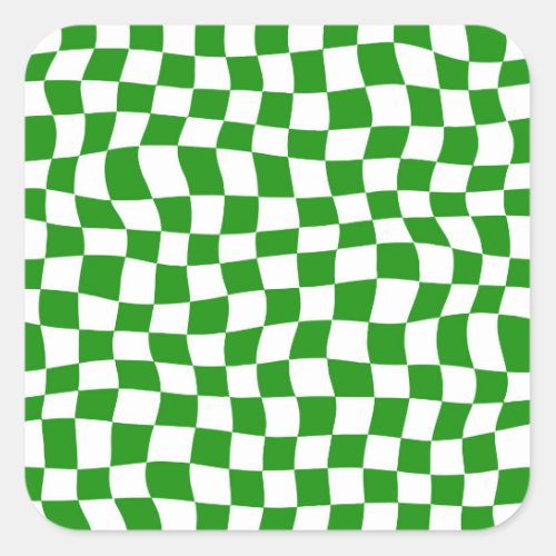 Dark Green Warped Checker Board  Square Sticker