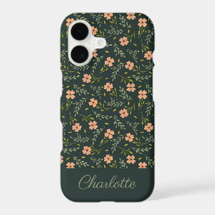 Dark Green Watercolor Floral Pastel Pattern iPhone 17 Case