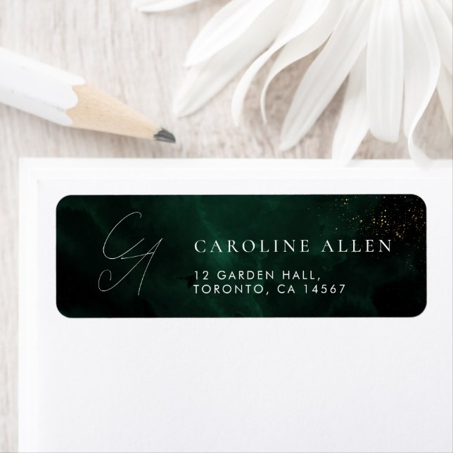 Dark Green Watercolor Magical Gold Address Label (Insitu)