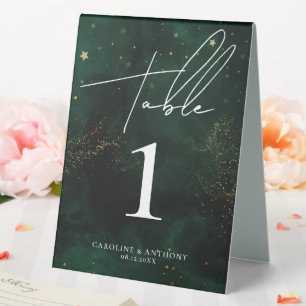 Dark Green Watercolor Magical Golden Black Table Tent