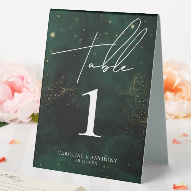 Dark Green Watercolor Magical Golden Black  Table Tent (In SItu (Wedding))