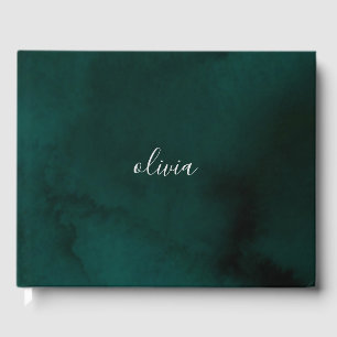 Dark Green Watercolor Monogram – Personalized Guest Book
