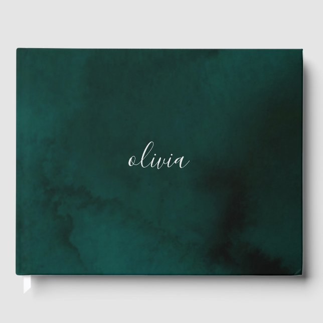 Dark Green Watercolor Monogram – Personalized Guest Book (Front)