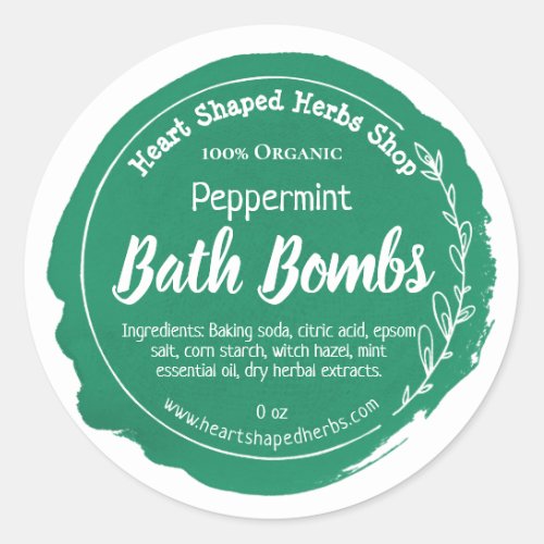 Dark Green Watercolor Peppermint Bath Bomb Classic Round Sticker