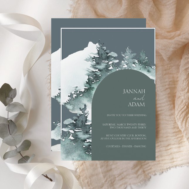 Dark Green Watercolor Pine Forest Wedding Invitation (Creator Uploaded)