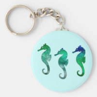 Dark Green  Watercolor Seahorses Keychain