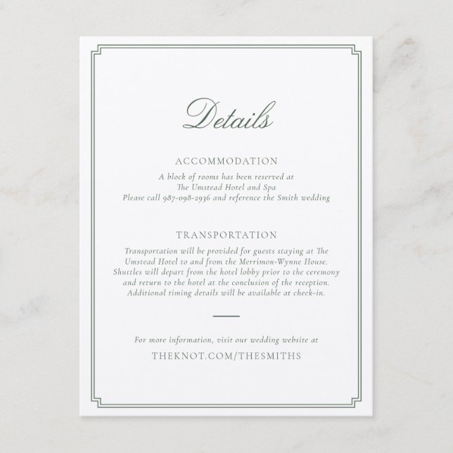 Dark Green Wedding Enclosure Card (Front)
