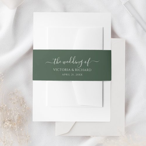 Dark Green Wedding Invitation Belly Band