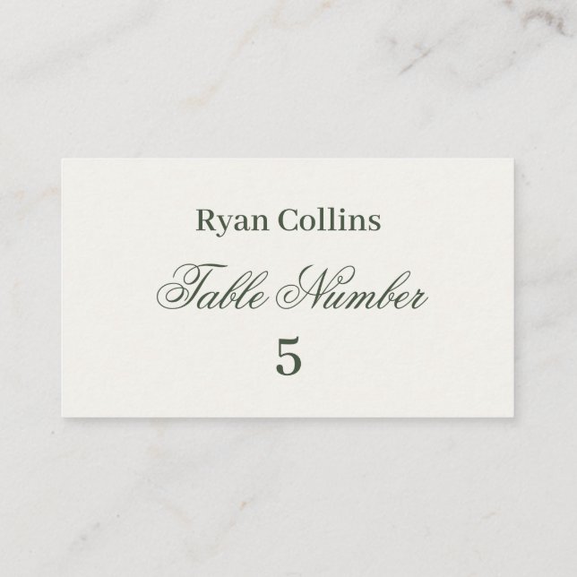 Dark Green Wedding Place Cards | Elegant Greenery  (Back)