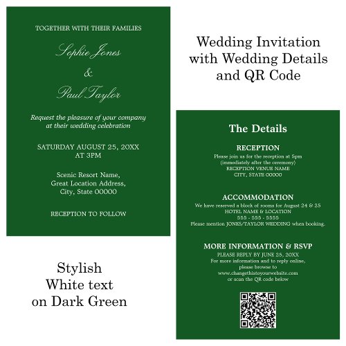 Dark Green Wedding QR Code RSVP Invitation