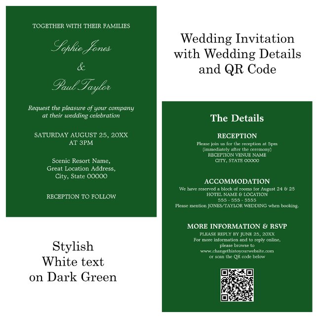 Dark Green Wedding QR Code RSVP Invitation (Creator Uploaded)