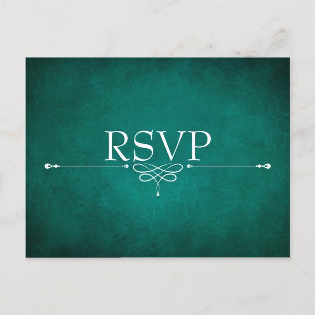 Dark Green Wedding  RSVP Postcard with Meal Choice (Front)