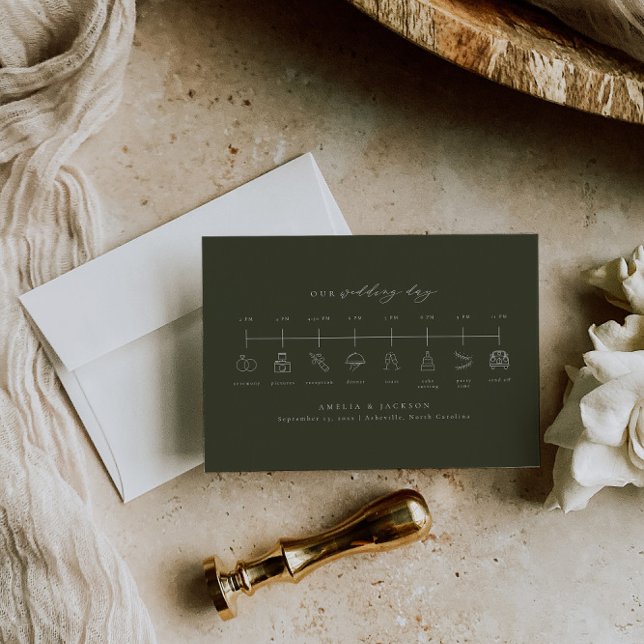 Dark Green Wedding Timeline Insert Card With Icons (Creator Uploaded)