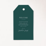 Dark Green Wedding Welcome Gift Tags<br><div class="desc">These dark green wedding welcome gift tags are perfect for your classic modern minimalist neutral dark green wedding. The design features basic minimal contemporary font and delicate chic formal script calligraphy. It is sure to complete your pastel fairytale fall, summer, spring, or fall wedding. Keep it as is, or choose...</div>