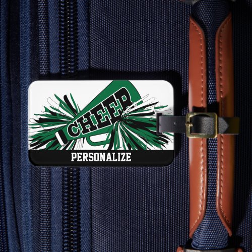 Dark Green White and Black Cheerleader Megaphone Luggage Tag