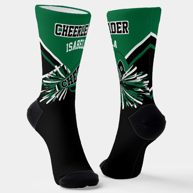 Dark Green, White and Black Cheerleader Socks (Angled)