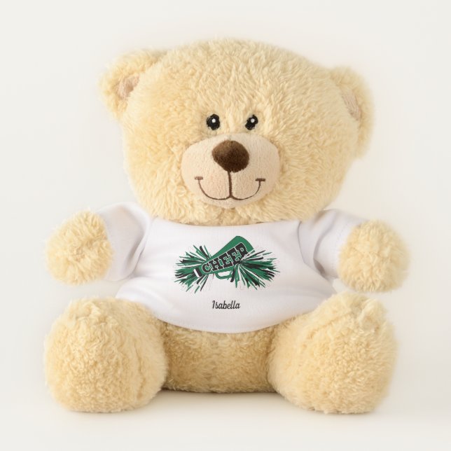 Dark Green, White and Black 📣 Cheerleader Teddy Bear (Front)