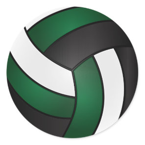 Dark Green, White and Black Volleyball Classic Round Sticker