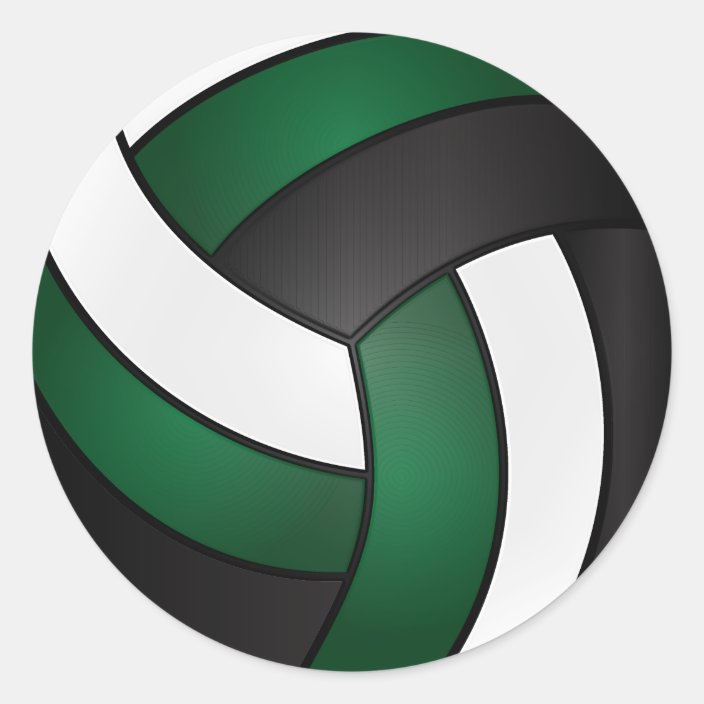Dark Green, White and Black Volleyball Classic Round Sticker