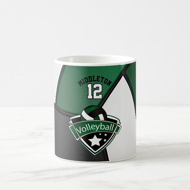 Dark Green, White and Black Volleyball Design Coffee Mug (Center)