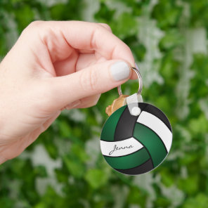 Dark Green, White and Black Volleyball Keychain