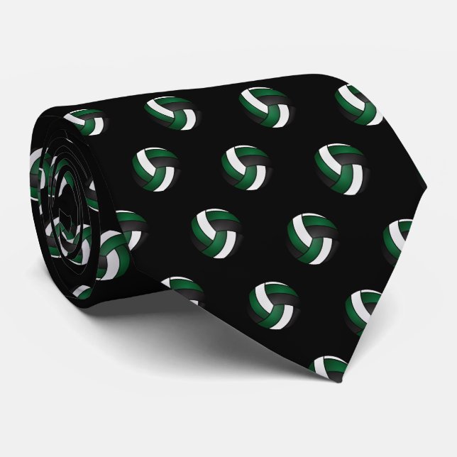 Dark Green, White and Black Volleyball Neck Tie (Rolled)