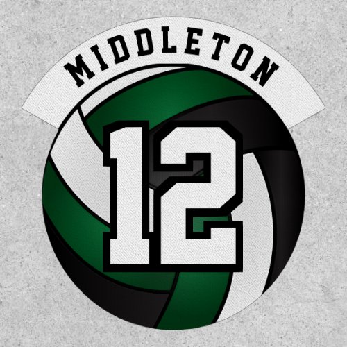Dark Green White and Black Volleyball  Patch