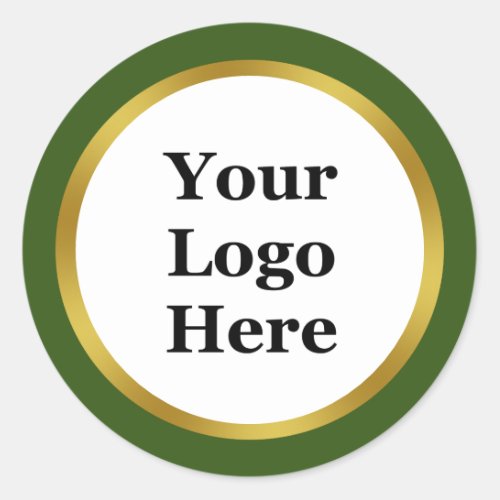 Dark Green White and Gold Your Logo Here Template Classic Round Sticker