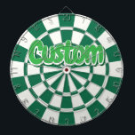Dark Green, White And Green Customizable Text Dart Board<br><div class="desc">Dark Green,  White And Green Colored Customizable Text Dartboard Including 6 Brass Darts!</div>