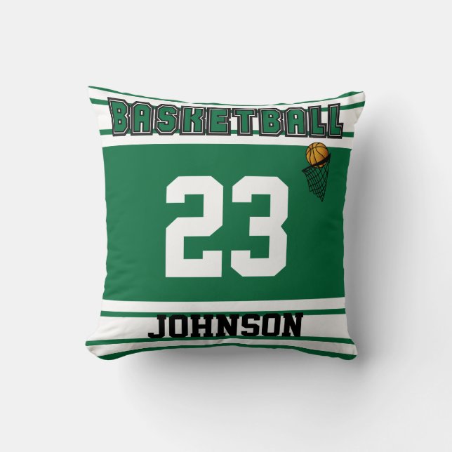 Dark Green & White Basketball | DIY Name & Number Throw Pillow (Front)