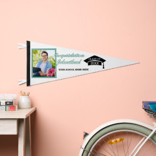  Dark Green White Black Congratulations Grad Pennant Flag