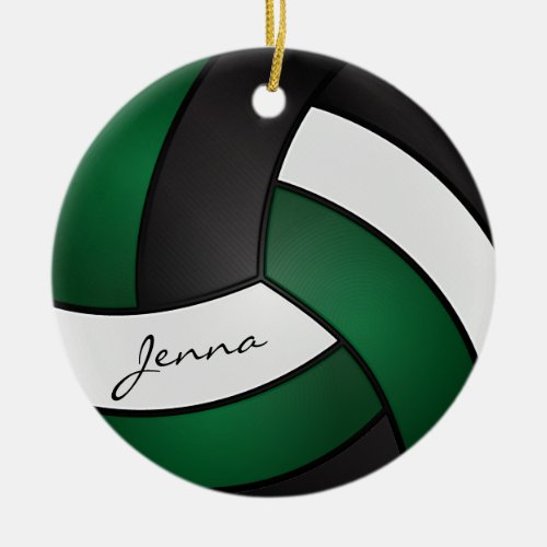 Dark Green White  Black Volleyball  Ceramic Ornament