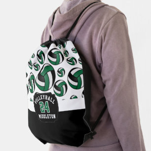 Dark Green, White & Black Volleyball Drawstring Bag