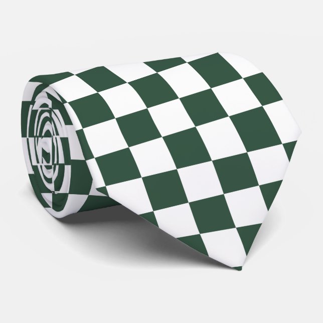 Dark green white check pattern tiled  neck tie (Rolled)