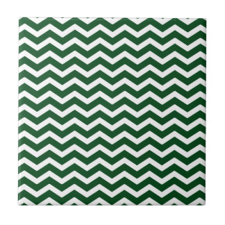 Dark Green White Chevron Pattern Ceramic Tile