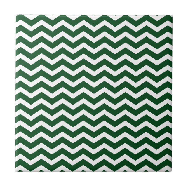 Dark Green White Chevron Pattern Ceramic Tile (Front)