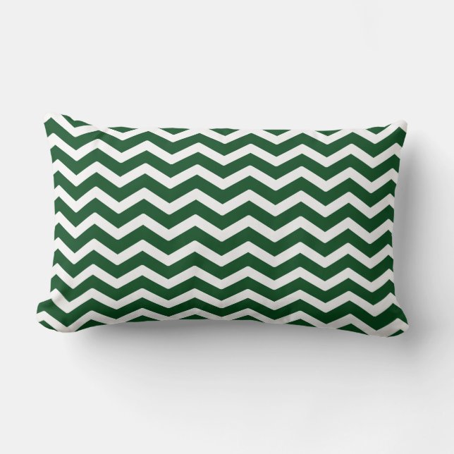 Dark Green White Chevron Pattern Lumbar Pillow (Front)