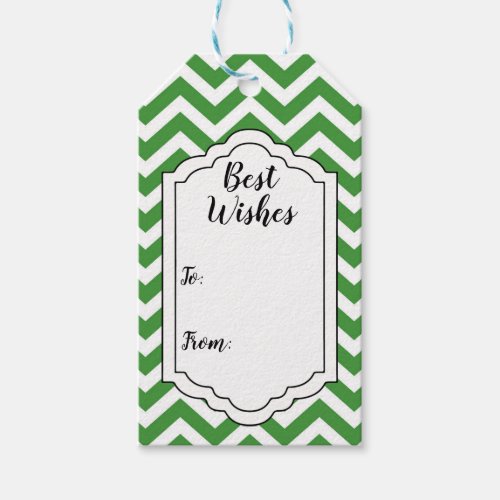 Dark Green  White Chevron Wedding Birthday Gift Tags