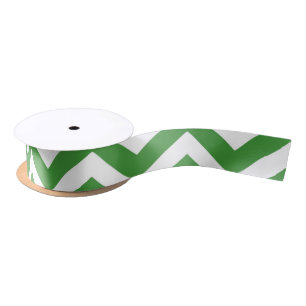 Dark Green & White Chevron Wedding Birthday Satin Ribbon