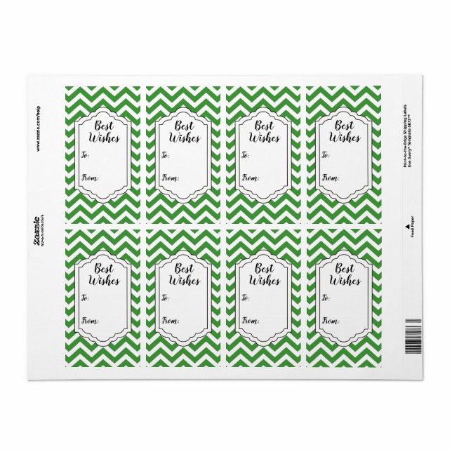 Dark Green & White Chevron Wedding Sticker Tag (Full Sheet)