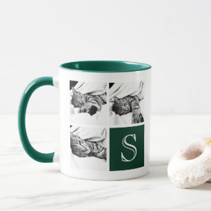 Dark Green, White Instagram Photo Collage Monogram Mug