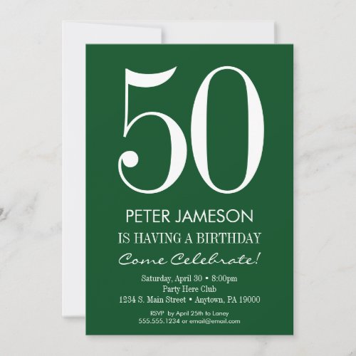 Dark Green White Modern Adult Birthday Invitations